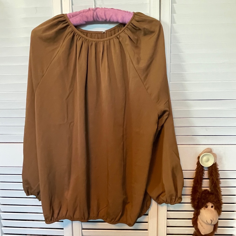 Chico’s $89 brown peasant top size 2P 12/14 - Picture 1 of 14